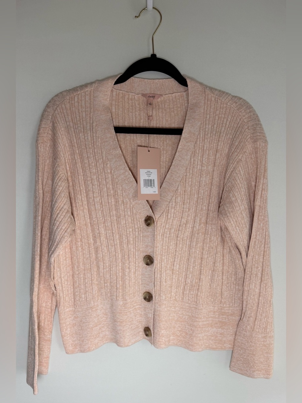 Eberjey Organic Cotton Sweater Rib Cardigan Sweater in Peach Parfait • NWT • Sm